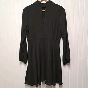Love Sadie Long Sleeve Skater Dress Womens M Black Chiffon High Neck Keyhole